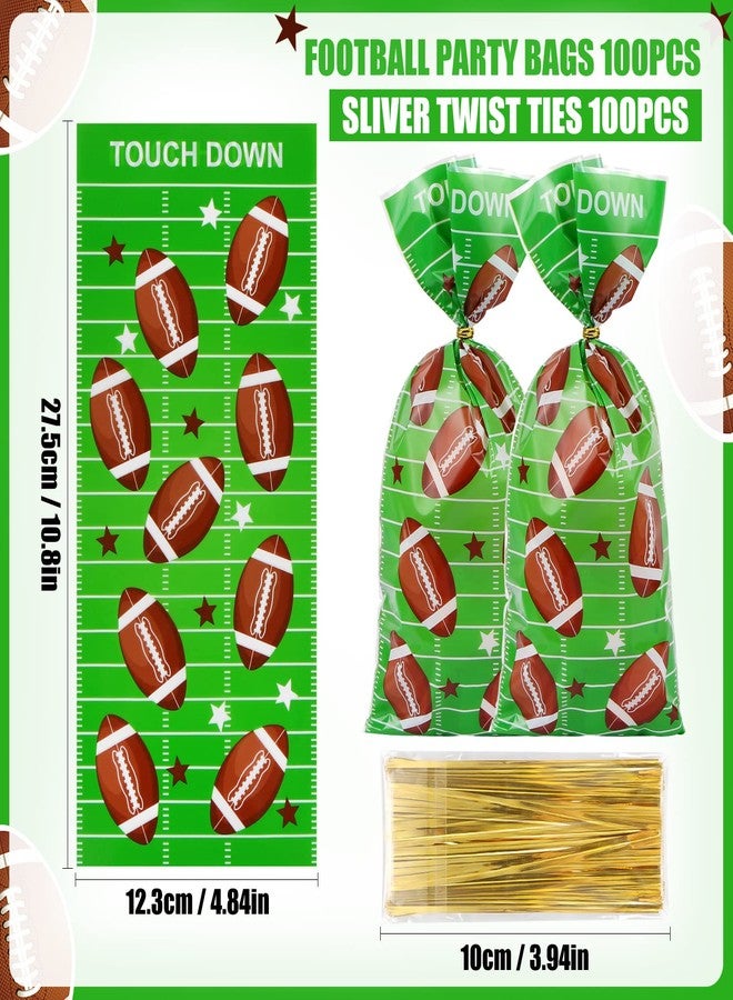 EVERMARKET 100 Pcs Football Goodie Bags - Cellophane Gift Bags with 100 Twist Ties for Football Theme Baby Shower Birthday Decors Sports Event Party Supplies - Image 2
